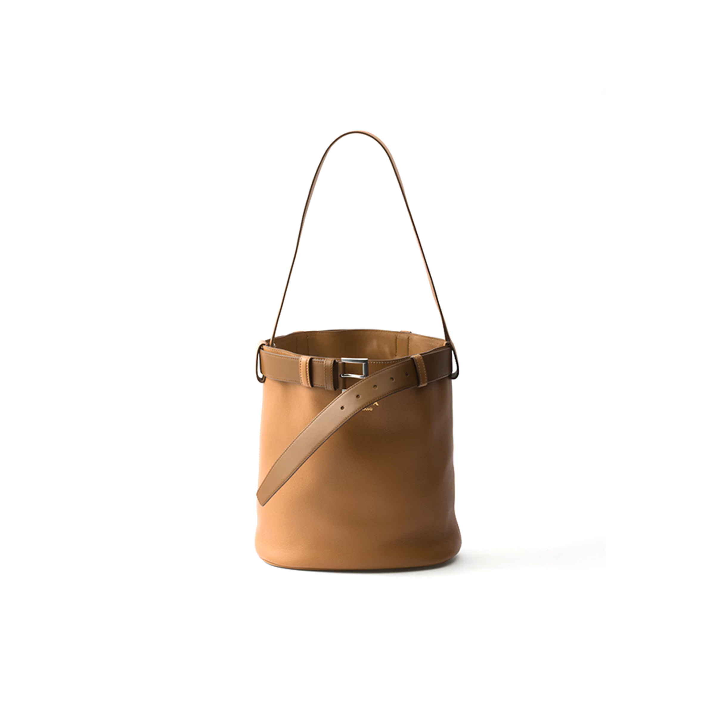 Pra*a buckle leather bucket bag with belt 1be085 (29*26.5*18cm)